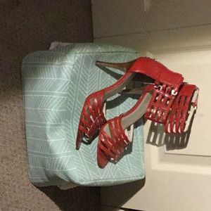 Nine West stunning red leather strappy, sandal.